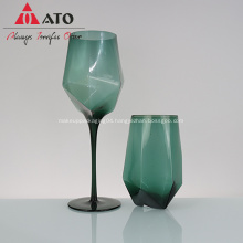 Unique Hand Made Gifts green color Goblet Wine Glasses Crystal Diamond Shape Wine Glasses